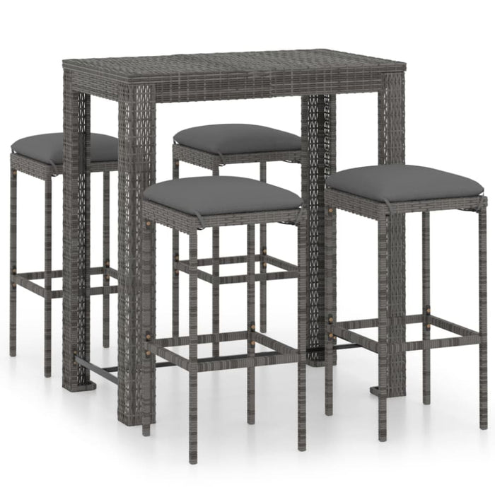 5 Piece Garden Bar Set with Cushions Poly Rattan Grey