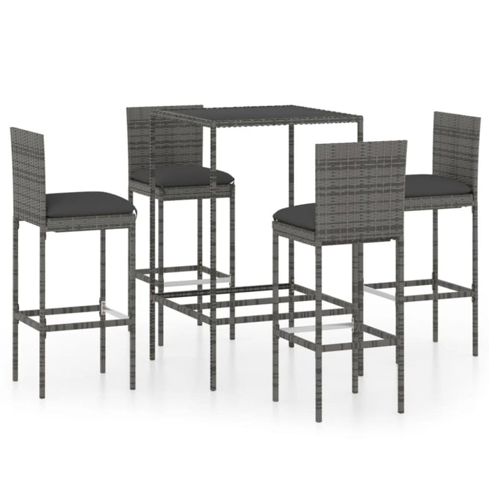 5 Piece Garden Bar Set with Cushions Poly Rattan Grey