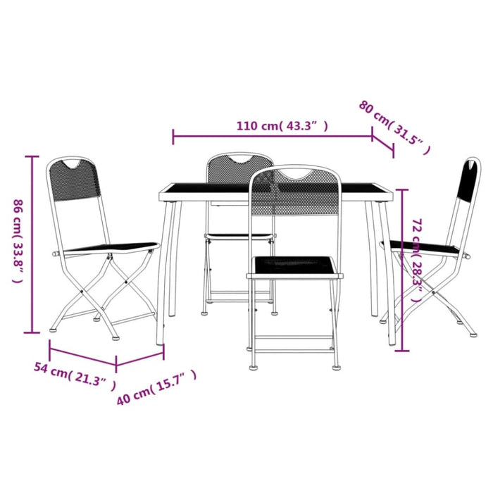 5 Piece Garden Dining Set Anthracite Metal Mesh Txoonox