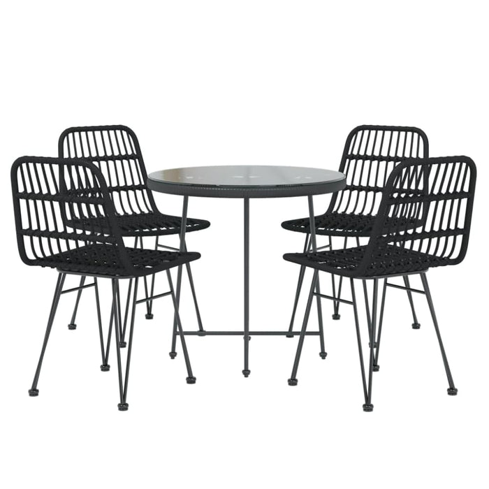 5 Piece Garden Dining Set Black Poly Rattan Topinaa