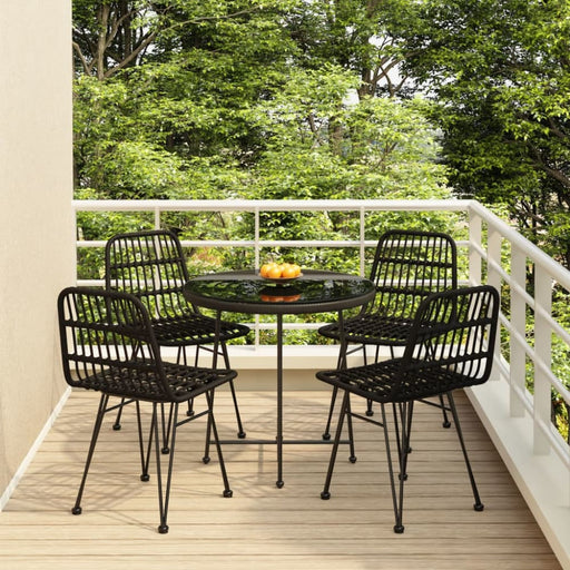 5 Piece Garden Dining Set Black Poly Rattan Topinaa