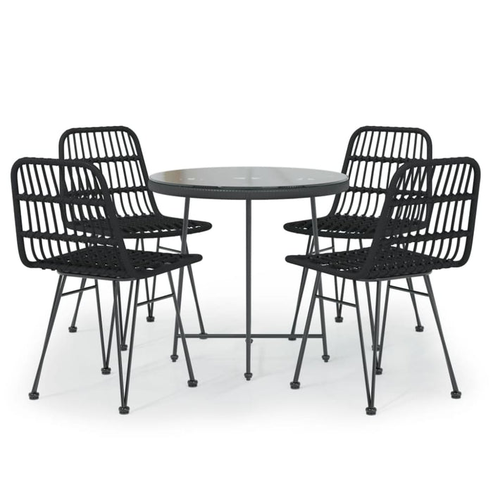 5 Piece Garden Dining Set Black Poly Rattan Topinaa