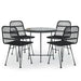 5 Piece Garden Dining Set Black Poly Rattan Topinaa