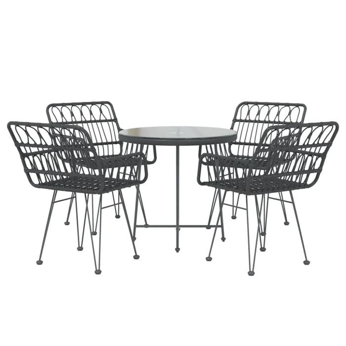 5 Piece Garden Dining Set Black Poly Rattan Topinax