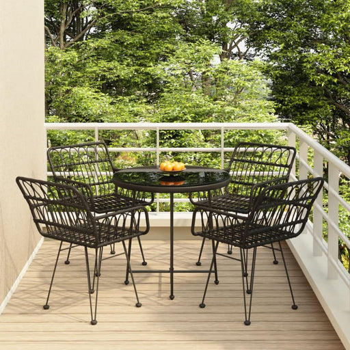 5 Piece Garden Dining Set Black Poly Rattan Topinax
