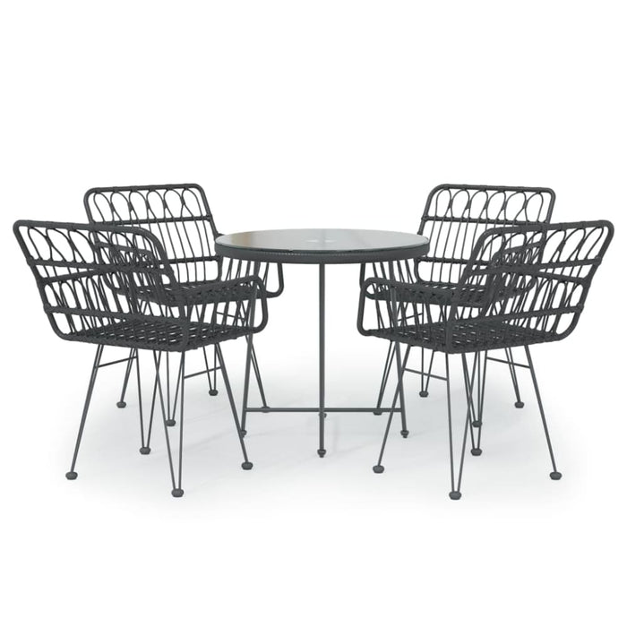 5 Piece Garden Dining Set Black Poly Rattan Topinax