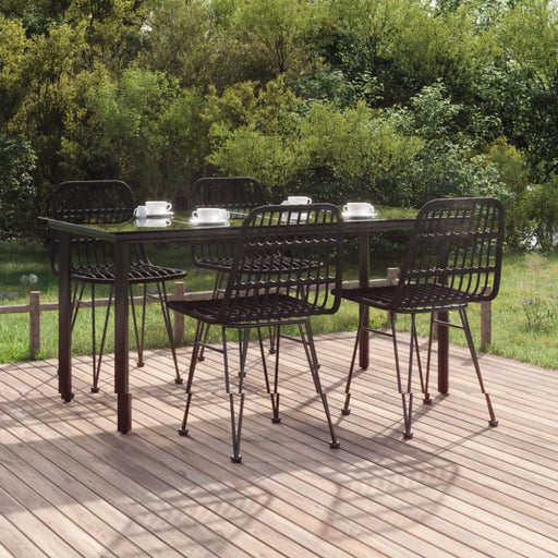 5 Piece Garden Dining Set Black Poly Rattan Topinki