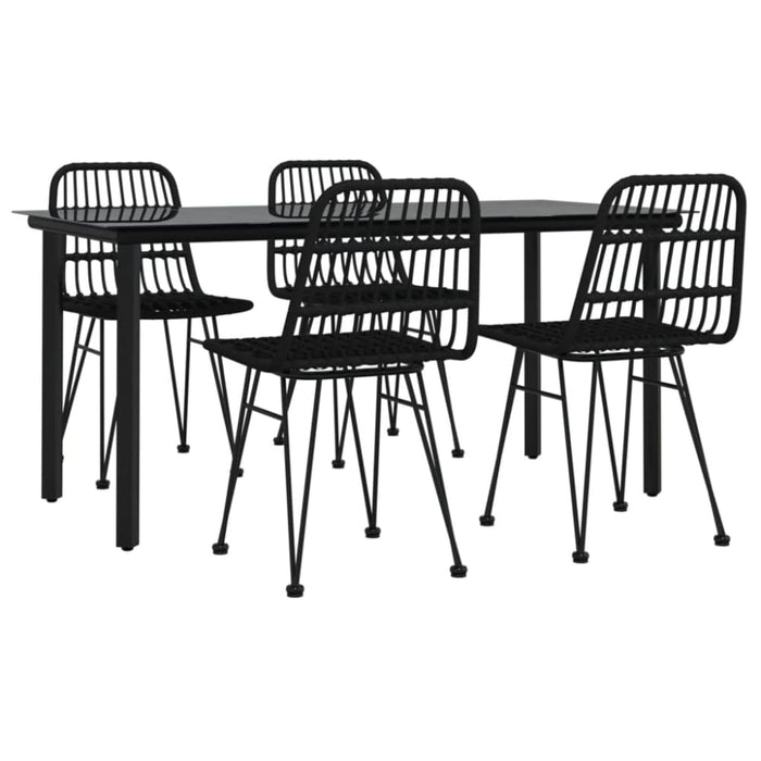 5 Piece Garden Dining Set Black Poly Rattan Topinki