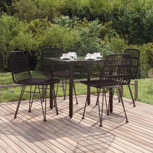 5 Piece Garden Dining Set Black Poly Rattan Topinkp