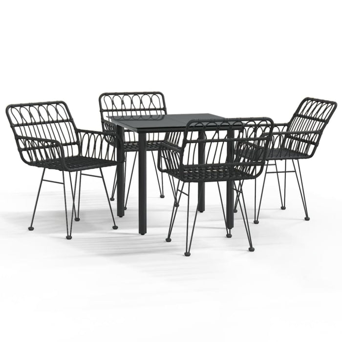 5 Piece Garden Dining Set Black Poly Rattan Topinli