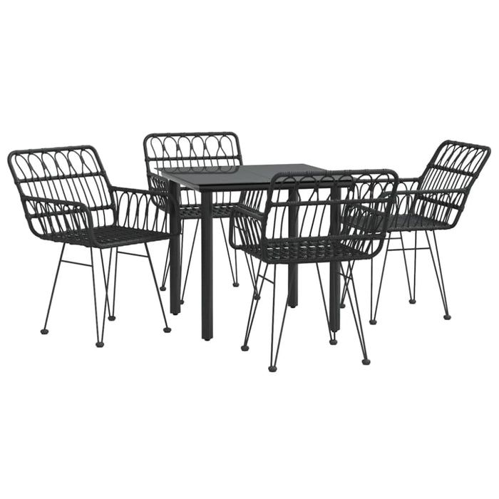 5 Piece Garden Dining Set Black Poly Rattan Topinli