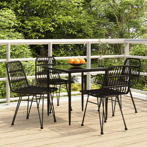 5 Piece Garden Dining Set Black Poly Rattan Topinno