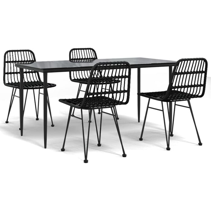 5 Piece Garden Dining Set Black Poly Rattan Topinnt