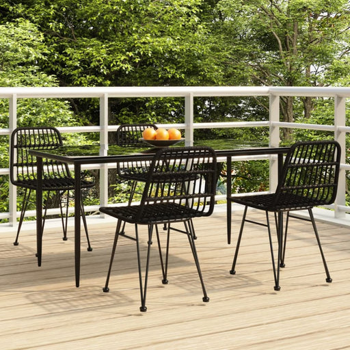 5 Piece Garden Dining Set Black Poly Rattan Topinnt