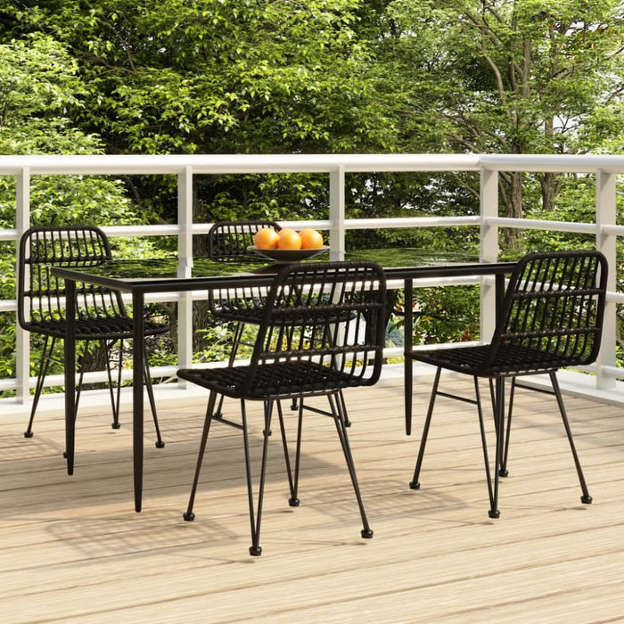 5 Piece Garden Dining Set Black Poly Rattan Topinnt