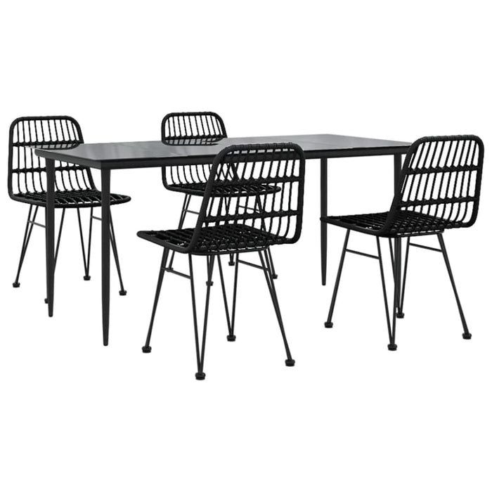 5 Piece Garden Dining Set Black Poly Rattan Topinnt