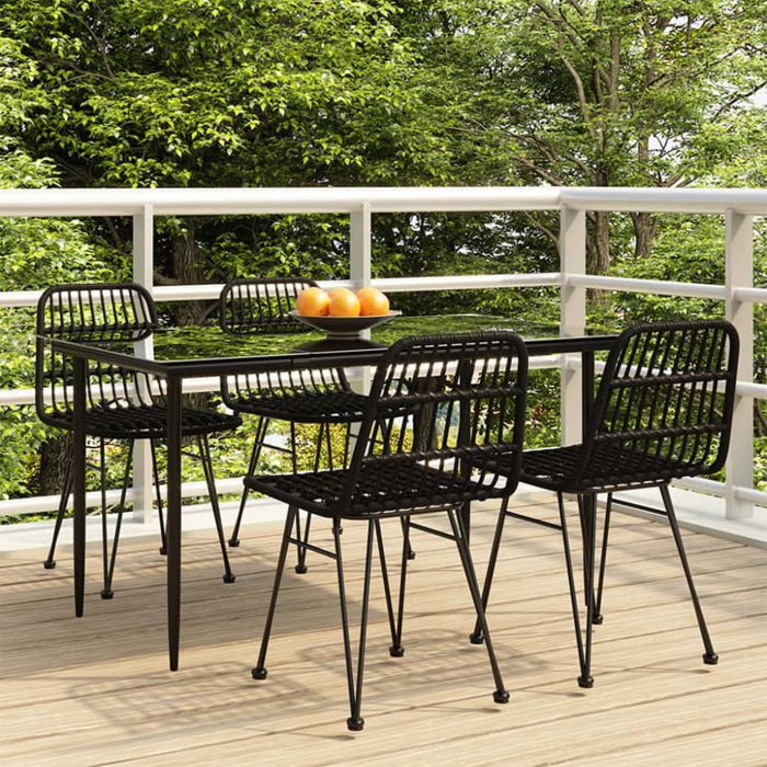 5 Piece Garden Dining Set Black Poly Rattan Topinnx