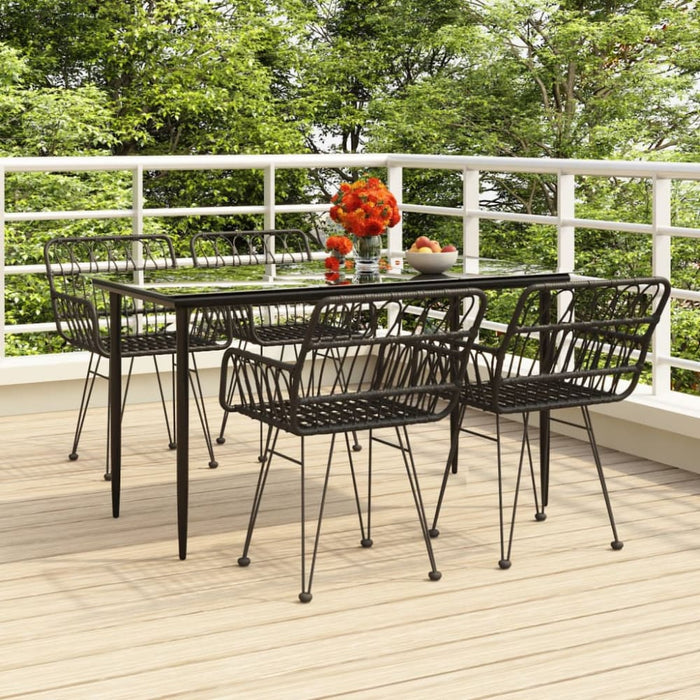 5 Piece Garden Dining Set Black Poly Rattan Topinpa