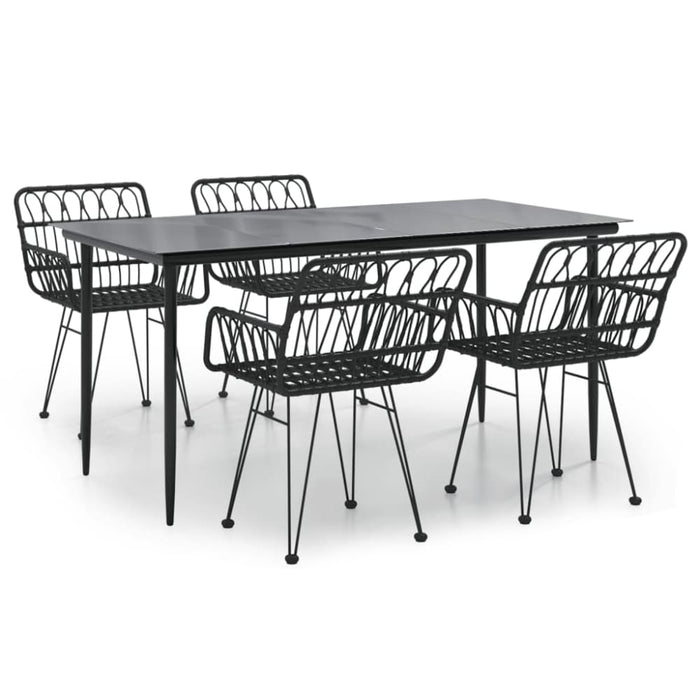 5 Piece Garden Dining Set Black Poly Rattan Topinpp