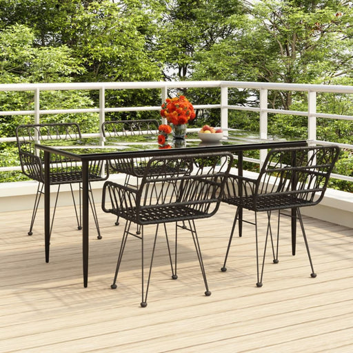5 Piece Garden Dining Set Black Poly Rattan Topinpp