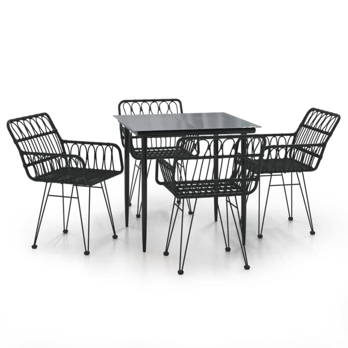 5 Piece Garden Dining Set Black Poly Rattan Topinpt