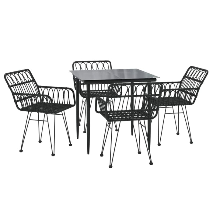 5 Piece Garden Dining Set Black Poly Rattan Topinpt