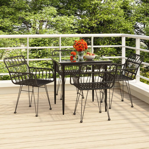 5 Piece Garden Dining Set Black Poly Rattan Topinpt