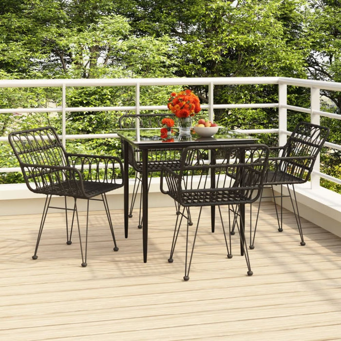 5 Piece Garden Dining Set Black Poly Rattan Topinpt