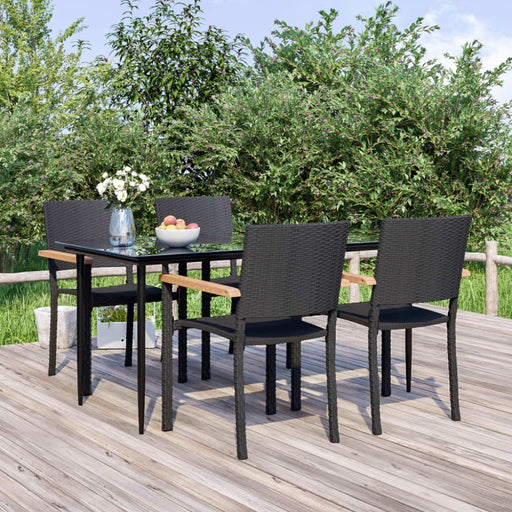 5 Piece Garden Dining Set Black Poly Rattan Topllna
