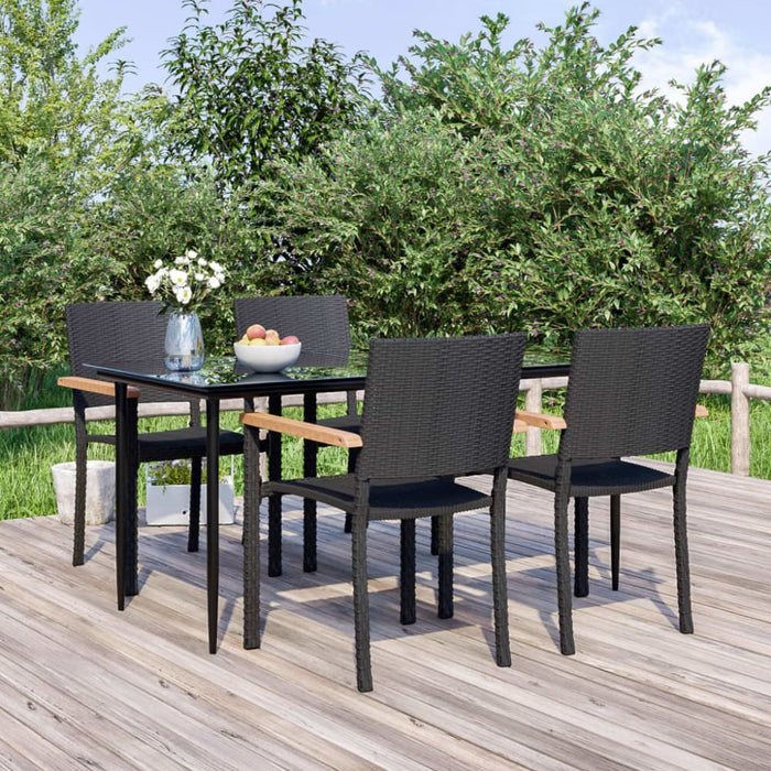 5 Piece Garden Dining Set Black Poly Rattan Topllna