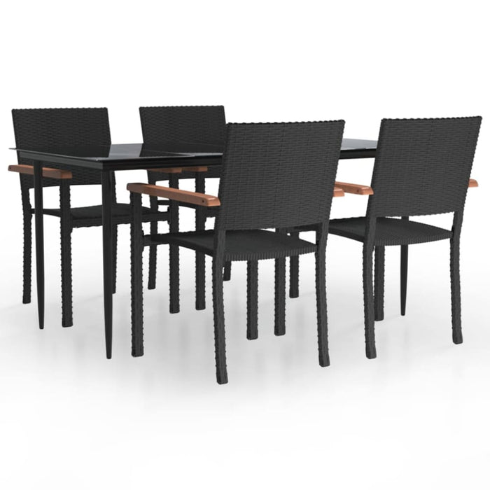 5 Piece Garden Dining Set Black Poly Rattan Topllna