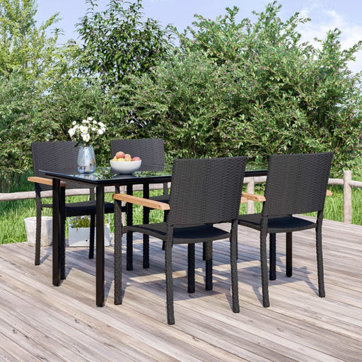 5 Piece Garden Dining Set Black Poly Rattan Topllnb
