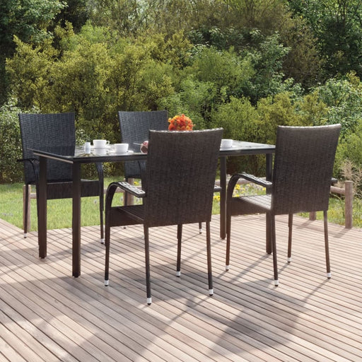 5 Piece Garden Dining Set Black Poly Rattan Topllpl