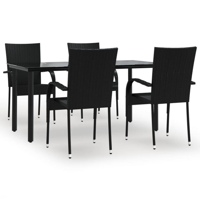 5 Piece Garden Dining Set Black Poly Rattan Topllpl