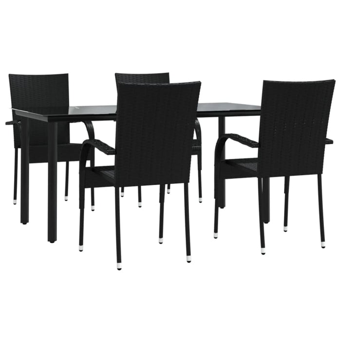 5 Piece Garden Dining Set Black Poly Rattan Topllpl