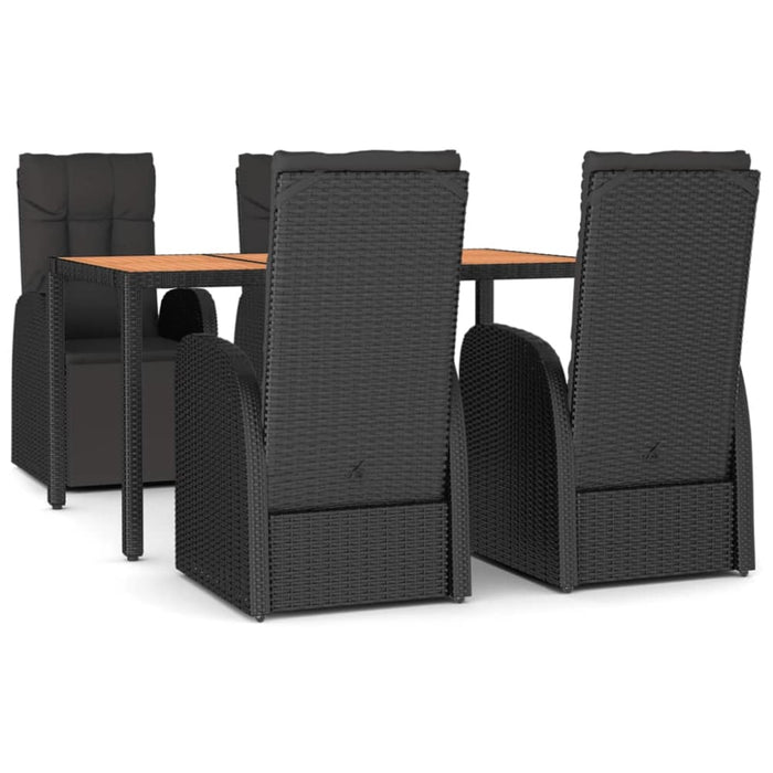 5 Piece Garden Dining Set Black Poly Rattan&solid Wood