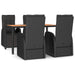 5 Piece Garden Dining Set Black Poly Rattan&solid Wood