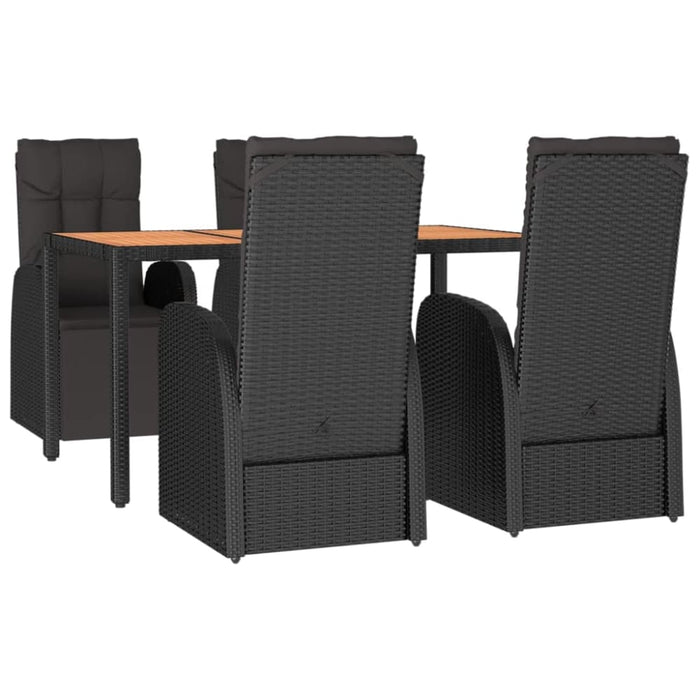 5 Piece Garden Dining Set Black Poly Rattan&solid Wood