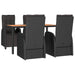 5 Piece Garden Dining Set Black Poly Rattan&solid Wood