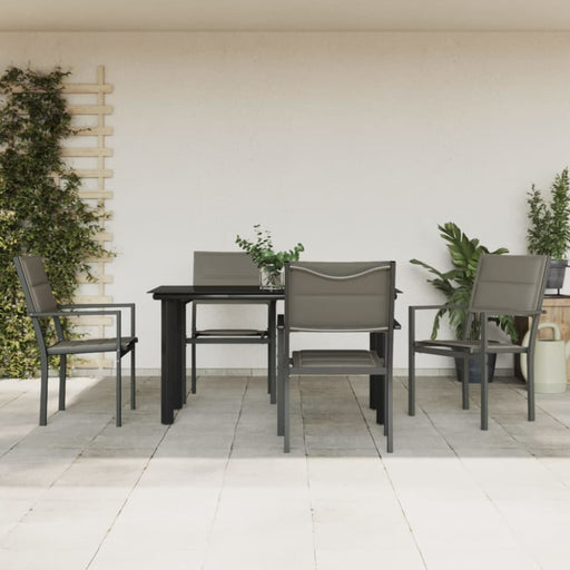 5 Piece Garden Dining Set Black Steel and Textilene Txbbiaa