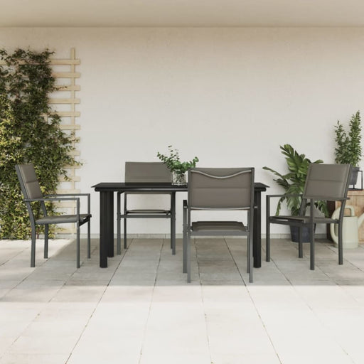 5 Piece Garden Dining Set Black Steel and Textilene Txbbial