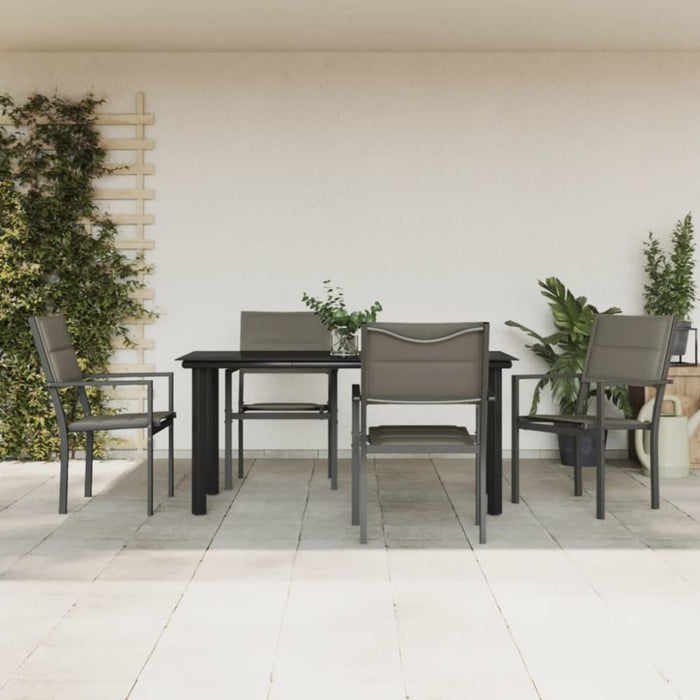 5 Piece Garden Dining Set Black Steel and Textilene Txbbial