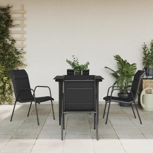 5 Piece Garden Dining Set Black Steel and Textilene Txbbibt