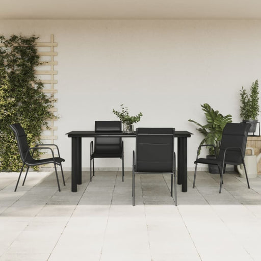 5 Piece Garden Dining Set Black Steel and Textilene Txbbioa