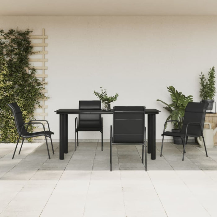 5 Piece Garden Dining Set Black Steel and Textilene Txbbioa