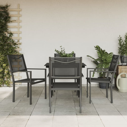 5 Piece Garden Dining Set Black Steel and Textilene Txbbiok