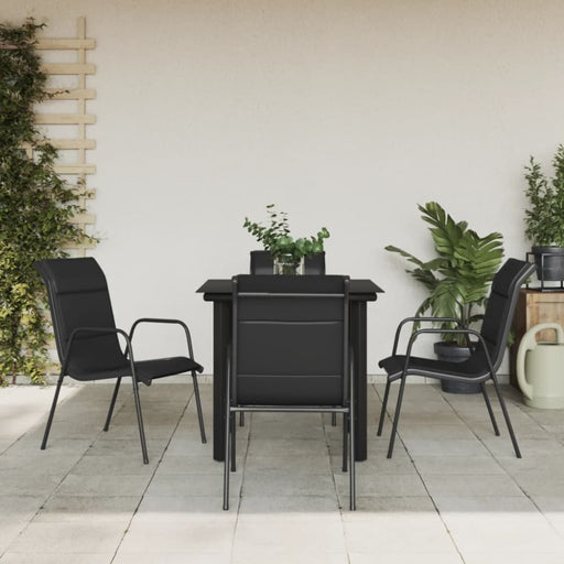 5 Piece Garden Dining Set Black Steel and Textilene Txbbioo