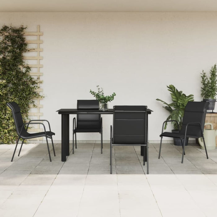 5 Piece Garden Dining Set Black Steel and Textilene Txbbiox
