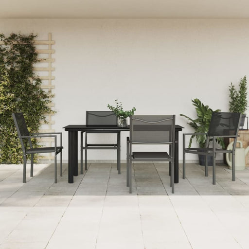 5 Piece Garden Dining Set Black Steel and Textilene Txbbitb