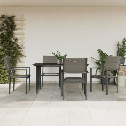 5 Piece Garden Dining Set Black Steel and Textilene Txbbitl
